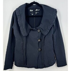 Lucky Brand Y2K Grunge Streetwear Cowl Neck Womens M Cotton Dark Navy Button